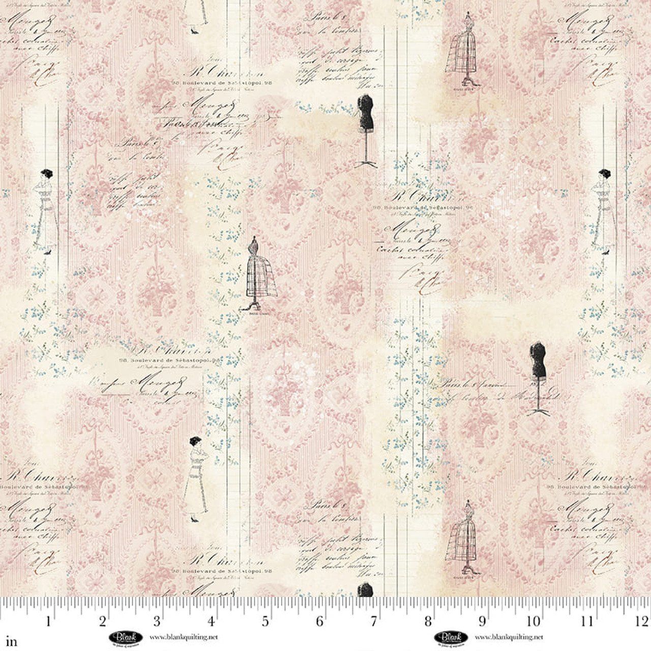 Parisian Snippets Mannequins and Stripe Lt Pink Blank Quilting