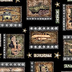 Patriot Army Patch Black QT Fabrics