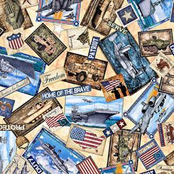 Patriot Military Collage Tan QT Fabrics