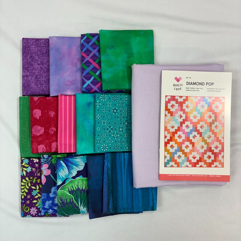 Quilt Kit: Diamond Pop Large Throw 60" x 70" Greens Purples Blues