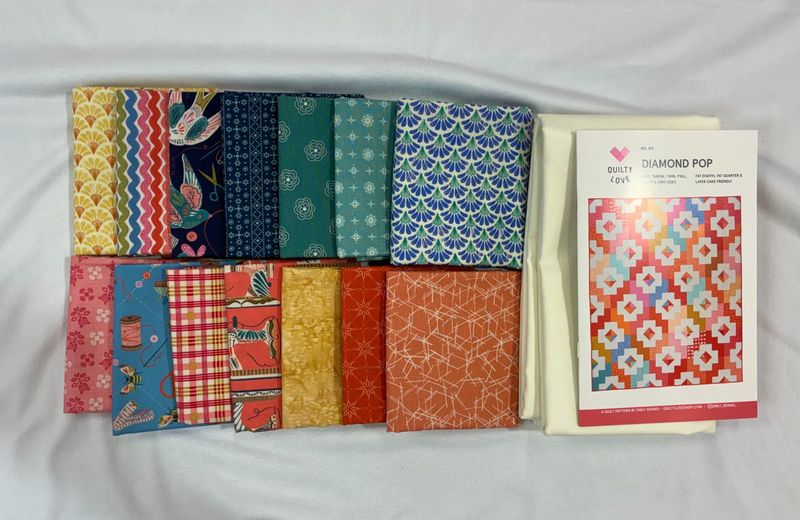 Quilt Kit: Diamond Pop Large Throw 60" x 70" Blues Yellows Pinks