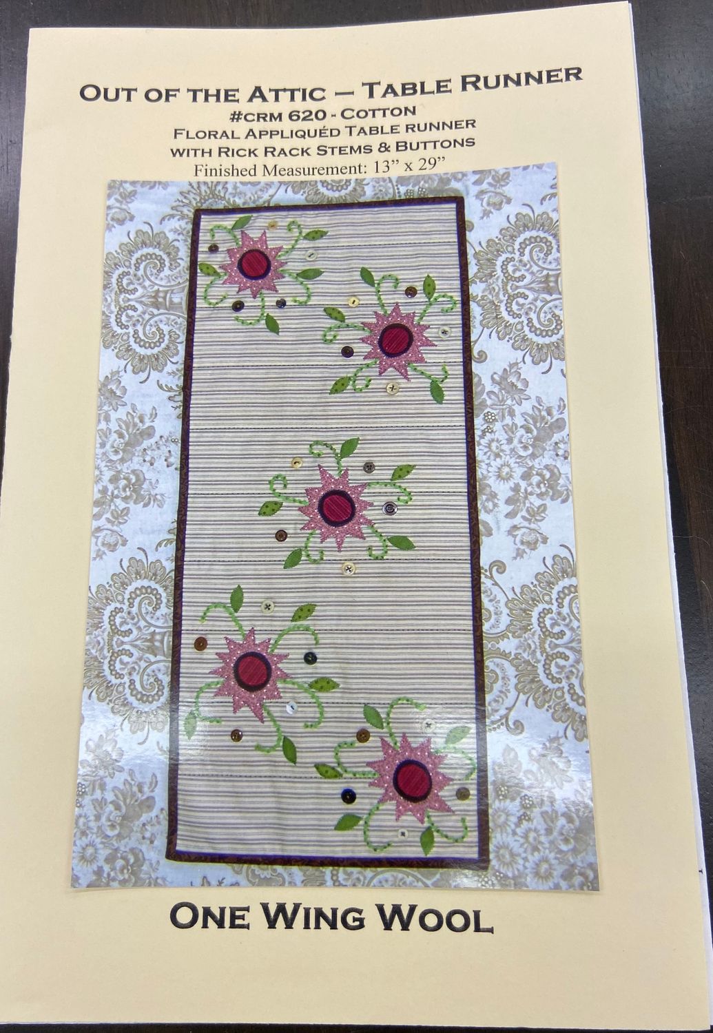 Project Pattern: Out of the Attic Table Runner Wool Applique One Wing Wool CLEARANCE