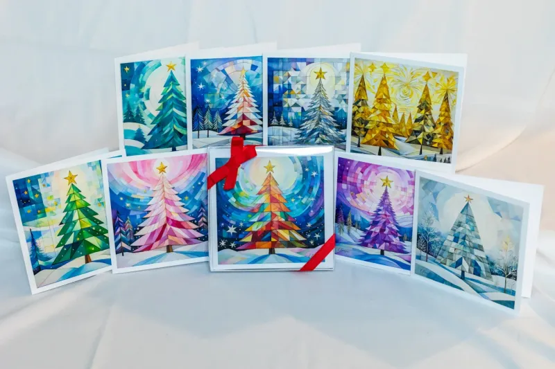 Quilty Christmas Trees Holiday Hues 9-Card Box Collection