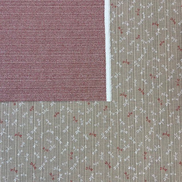 Reversible Cotton Taupe Red Printed Shantung Dragonfly Sevenberry Japanese fabric