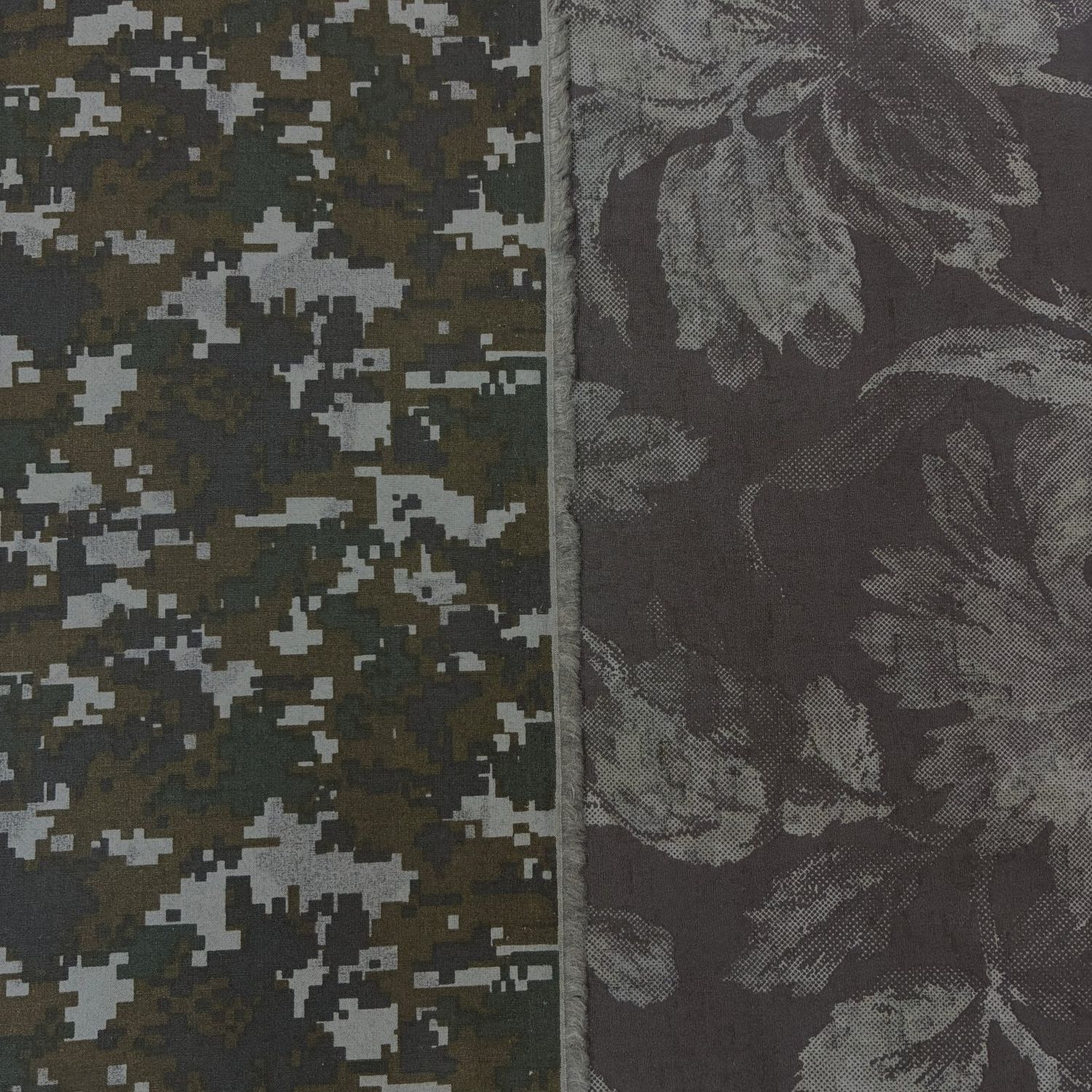 Reversible Cotton Print Floral/Camo Black Gray Shirting