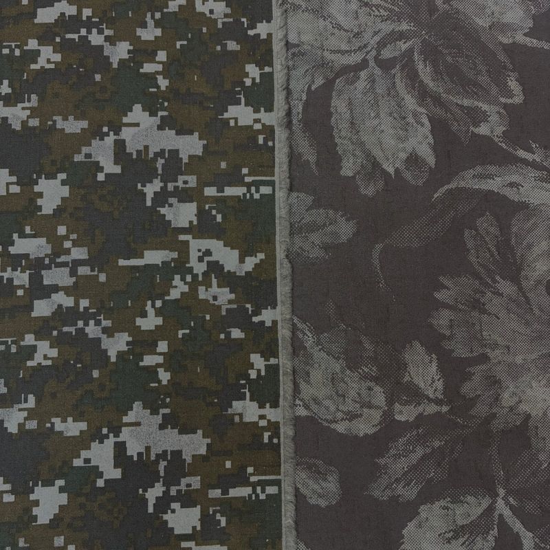 Reversible Cotton Print Floral/Camo Black Gray Shirting