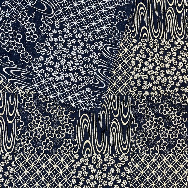 Reversible Cotton Printed Poplin Navy Patchwork Sevenberry Japanese fabric
