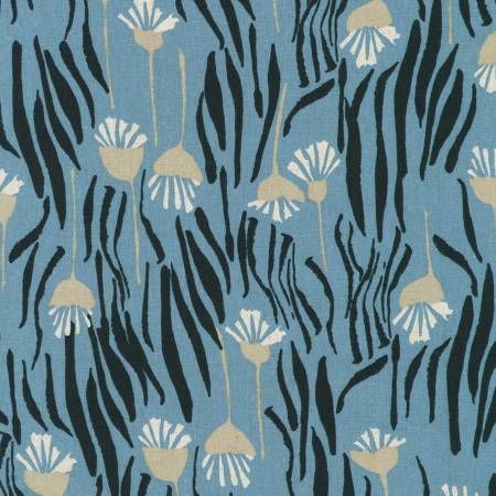 RK Flowers Slate Cotton Linen Canvas fabric