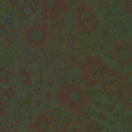 RK Floral Black Olive Vintage Overdye Broadcloth