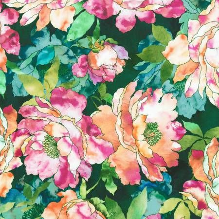 RK Peonies Cypress Quilting Cotton