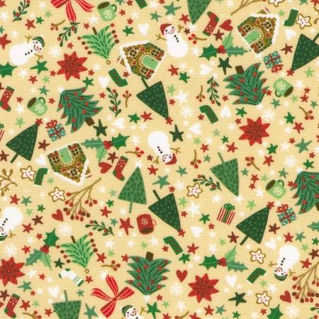 RK Tiny Tidings Tan Snowman Christmas Trees Gingerbread Houses