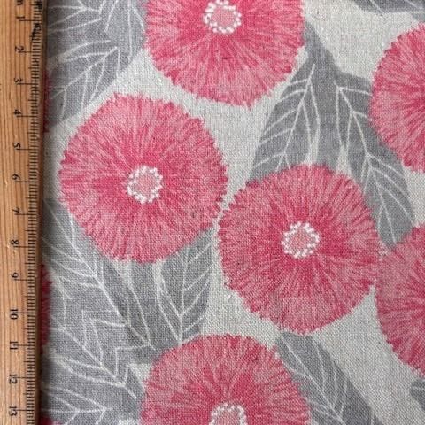 Sevenberry Cotton Linen Pink Floral Printed Canvas fabric