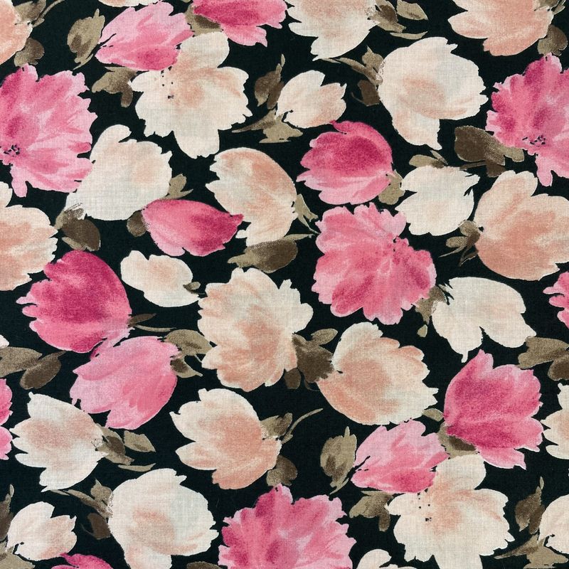 Sevenberry Abstract Flower Black Pink Cotton Lawn