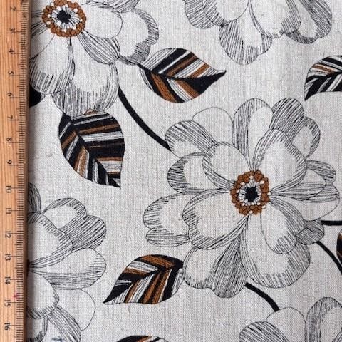 Sevenberry Cotton Linen Oatmeal Black Floral Canvas fabric