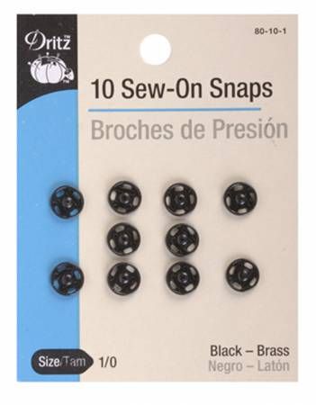 Sew-On Snaps Black 10Ct 13/32" Size 1