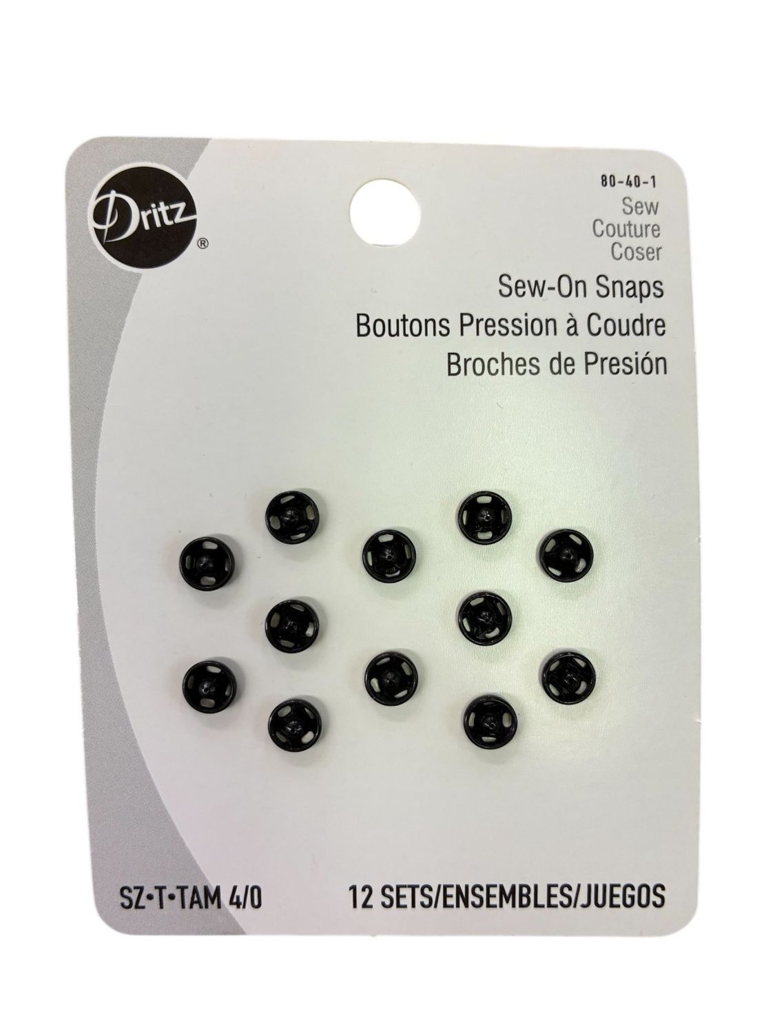 Sew-on Snaps Black 12ct 1/4"