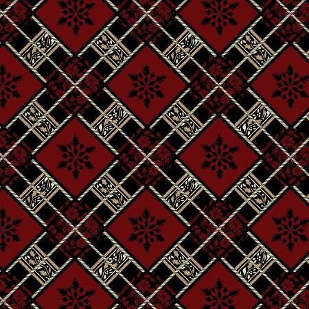 Snowflake Diamond Burgundy/Black w/Metallic Benartex