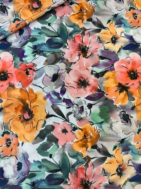 EOB 1.875 yd Spring Floral Twill Satin Fabric 100% Polyester Riley Blake