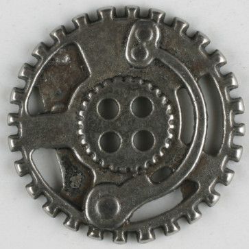 3 pc Steampunk button 4 holes 1.25" dull silver