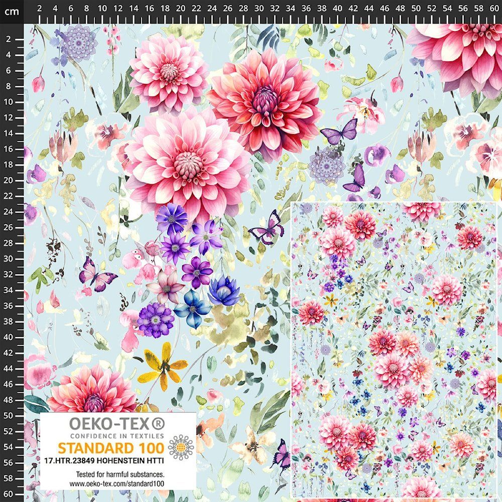Stof Avalana Flowers &amp; Butterflies Jersey Knit