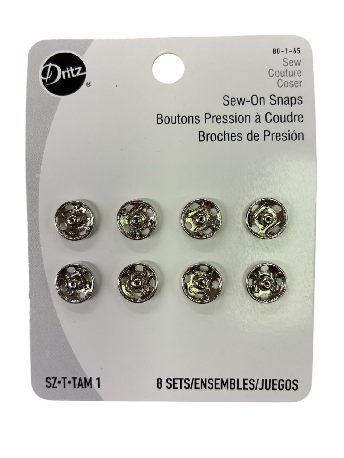 Sew-on Snaps Nickel 8ct 3/8"