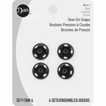 Sew-On Snaps Black 4ct 5/8" Size 4