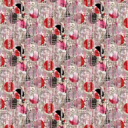 Spread the Word Pink Newspaper with Abstract Dots Blank Quilting