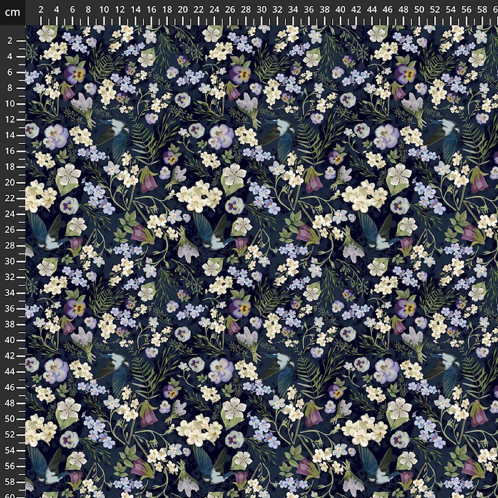 Stof Avalana Flowers NavyJersey Viscose