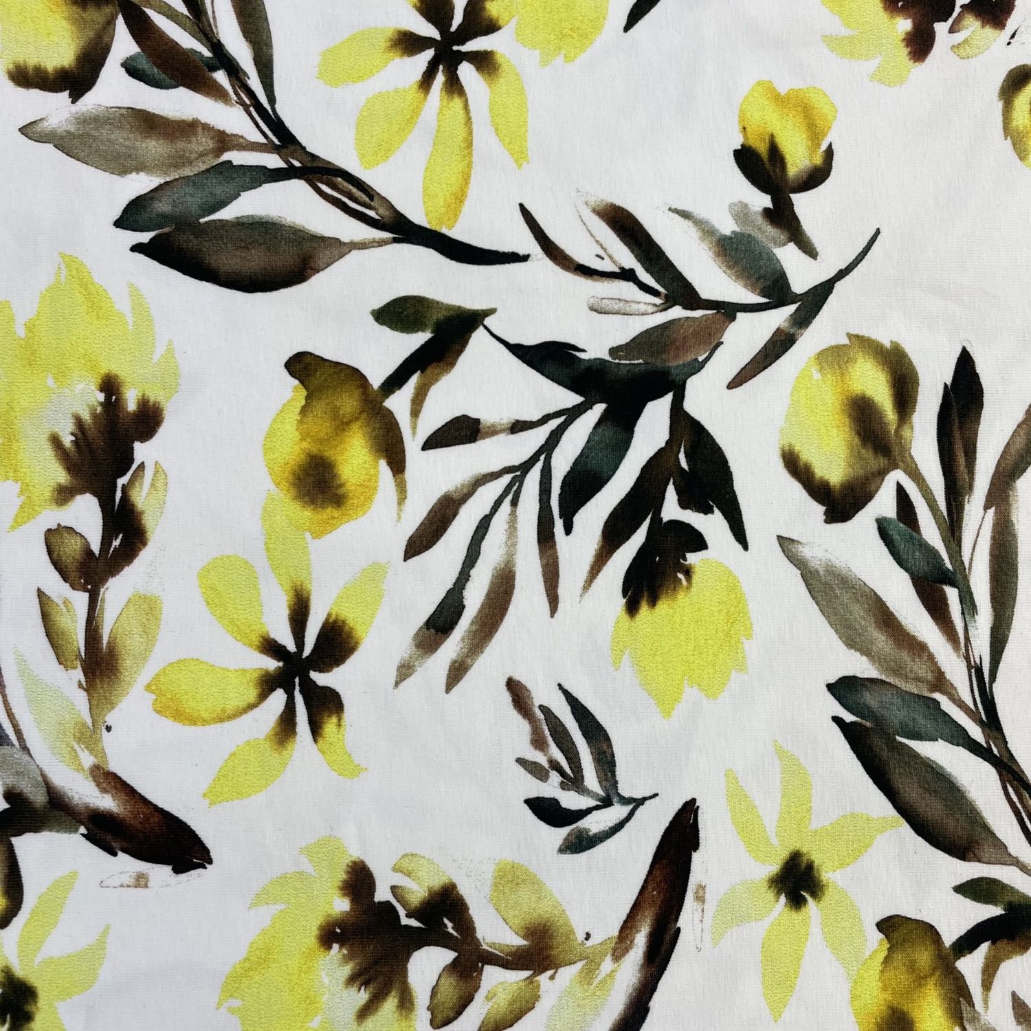 Stof Avalana Yellow on White Watercolor Floral Jersey Knit