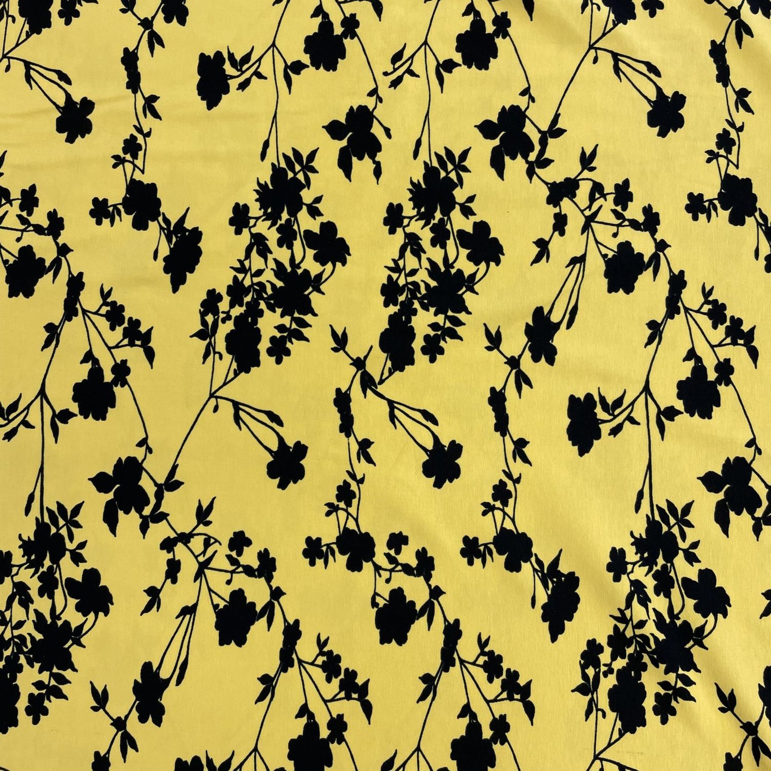 Stof Avalana Yellow with Black Flowers Jersey Knit