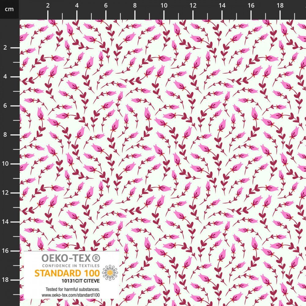 Stof Pretty Paradise red flower buds Quilting Cotton