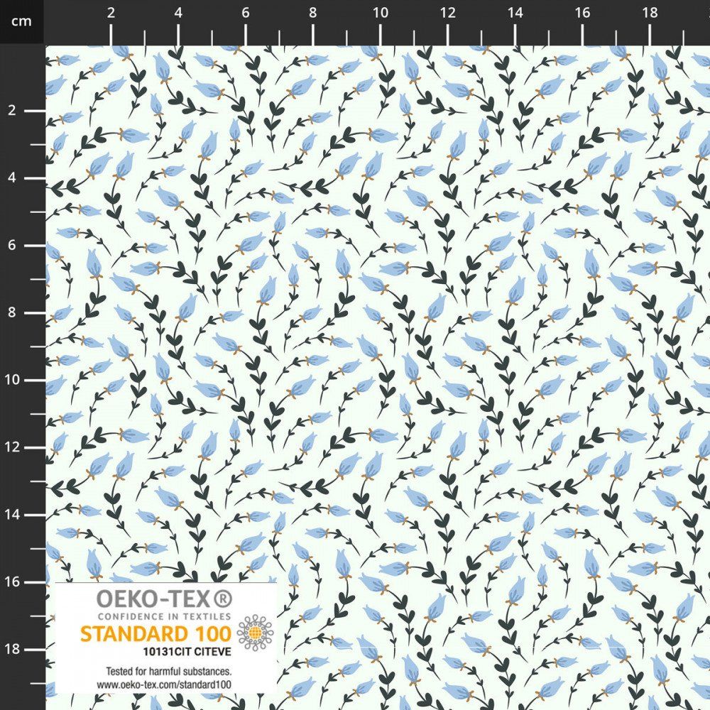 Stof Pretty Paradise blue flower buds Quilting Cotton
