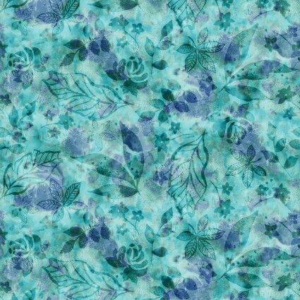 Teal Botanics Batik Foliage Wide Back 108" P&amp;B Textiles