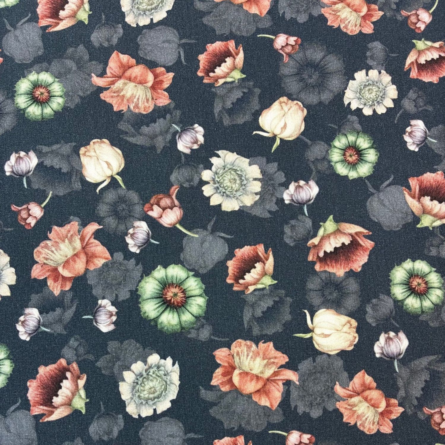 Victorian Flowers French Terry Knit Gray