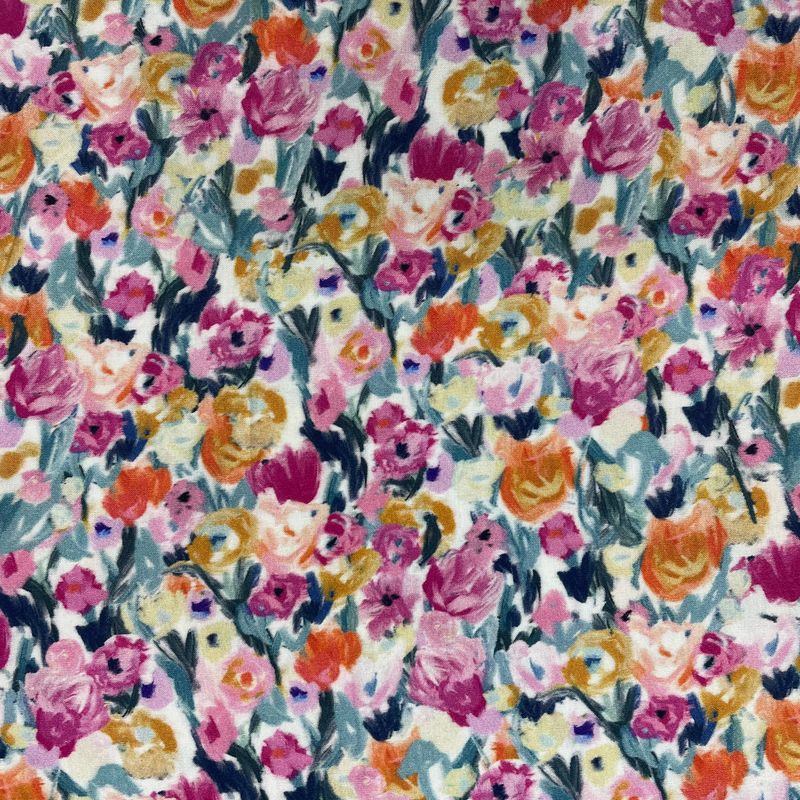 Viscose Pink &amp; Orange Flowers Radiance Prints Verhees