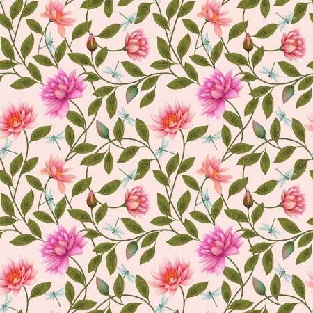 Whispers of Pond Life Powder Pink Small Vine Floral Quilting Cotton Studio E