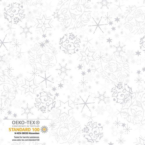 We Love Christmas Balls and Snowflakes White Silver Blank Quilting