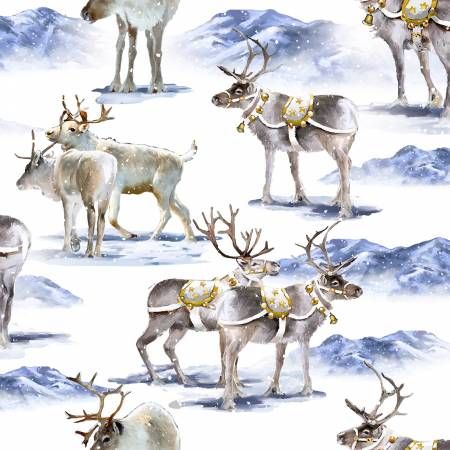 White Reindeer Romp Here Comes Santa Christmas CLEARANCE