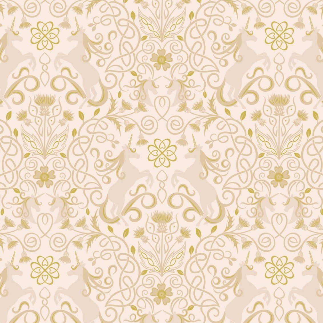 Unicorn on cream Lewis &amp; Irene Metallic Quilting Cotton CLEARANCE