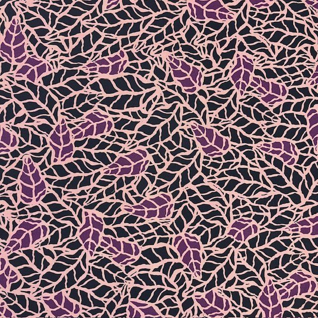 Viscose Leaf pattern in Black Purple &amp; Tan