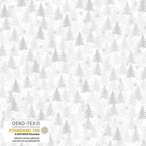 We Love Christmas Trees White Silver Blank Quilting