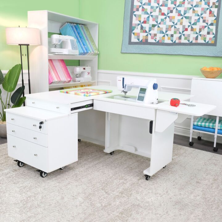 Arrow Kangaroo &amp; Joey Sewing Cabinet - Available for order, Finish: Ash White Electric Lift