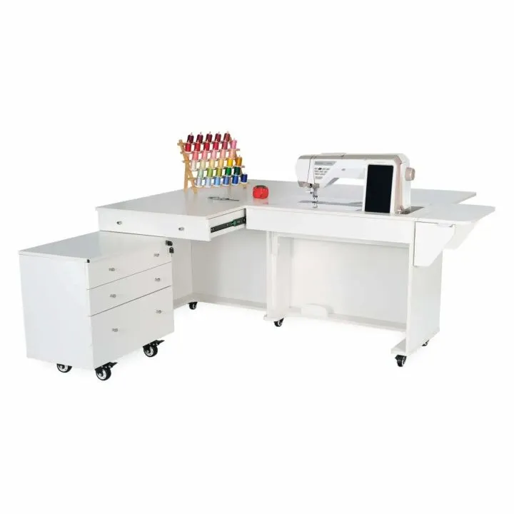 Arrow Kangaroo &amp; Joey XL Sewing Cabinet - Available for order, Finish: Ash White Electric Lift