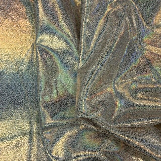 Mirror Dot Foil Hologram Spandex White Gold 60"