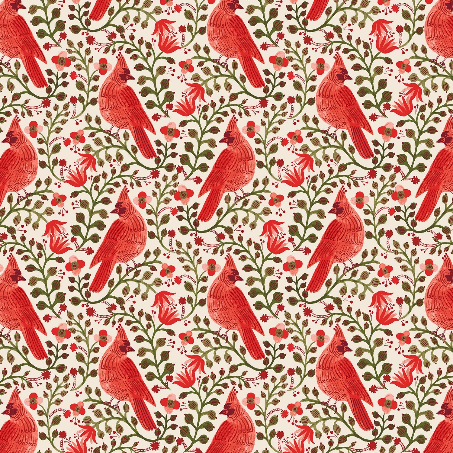 Holiday Classics Cardinals Cream Metallic Cotton + Steel Rifle Paper Co