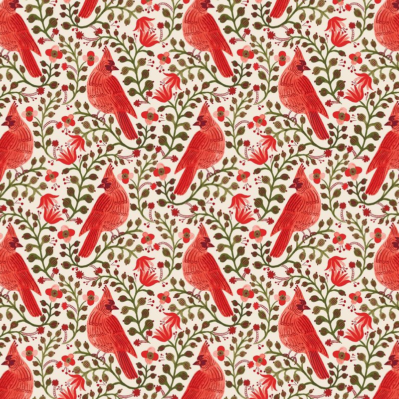 Holiday Classics Cardinals Cream Metallic Cotton + Steel Rifle Paper Co
