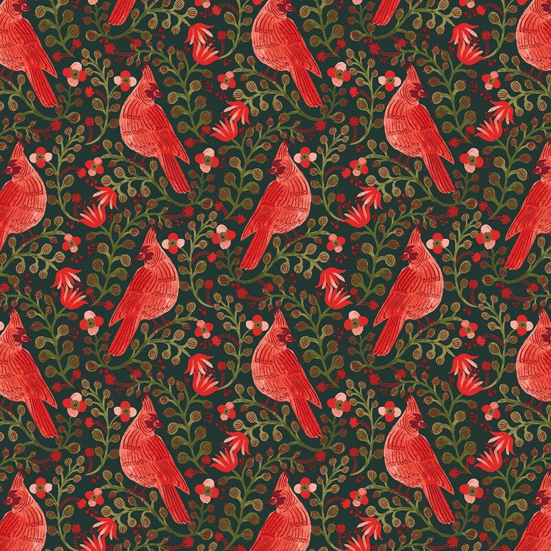 Holiday Classics Cardinals Evergreen Metallic Cotton + Steel Rifle Paper Co
