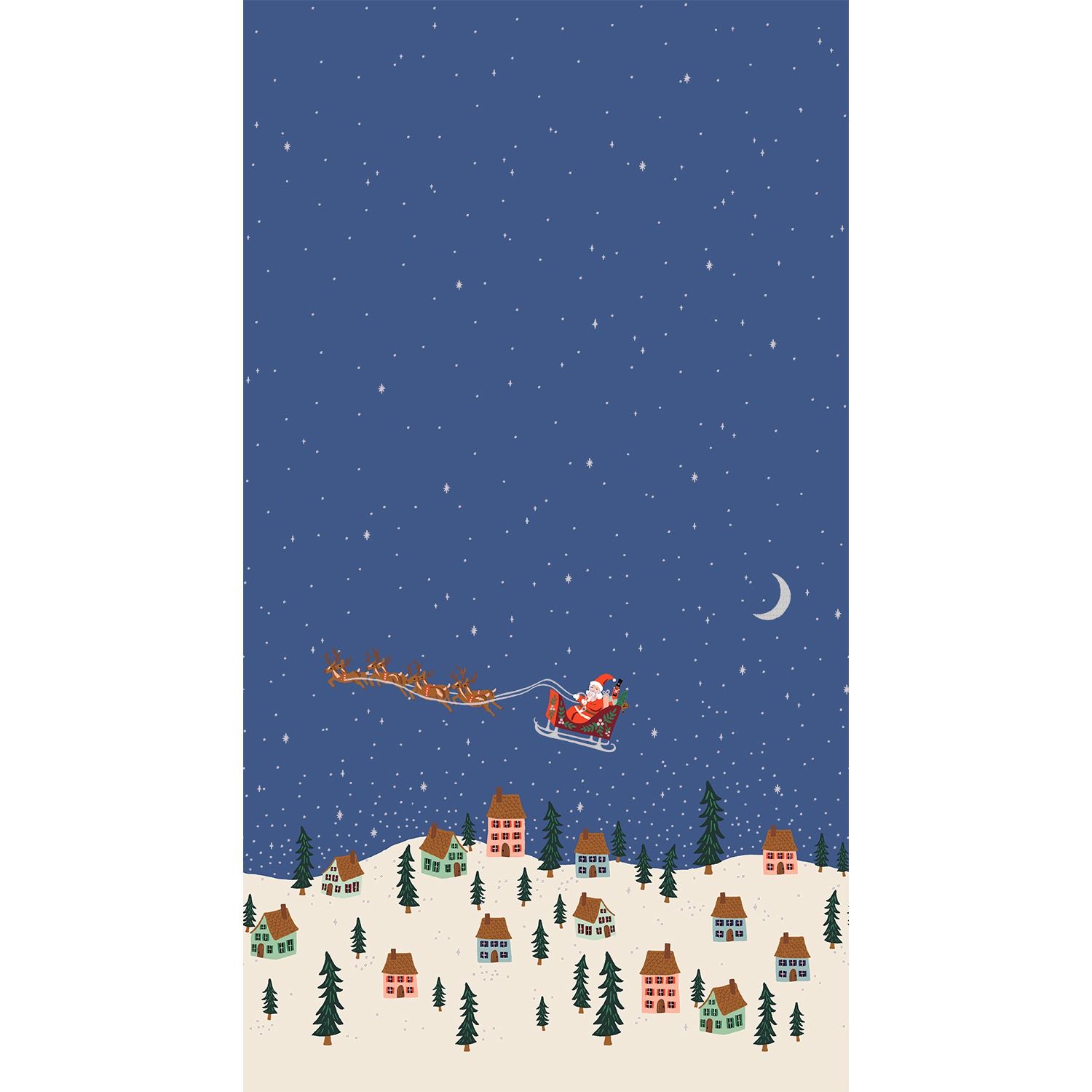 Holiday Classics Santa's Sleigh Navy Metallic Cotton + Steel Rifle Paper Co