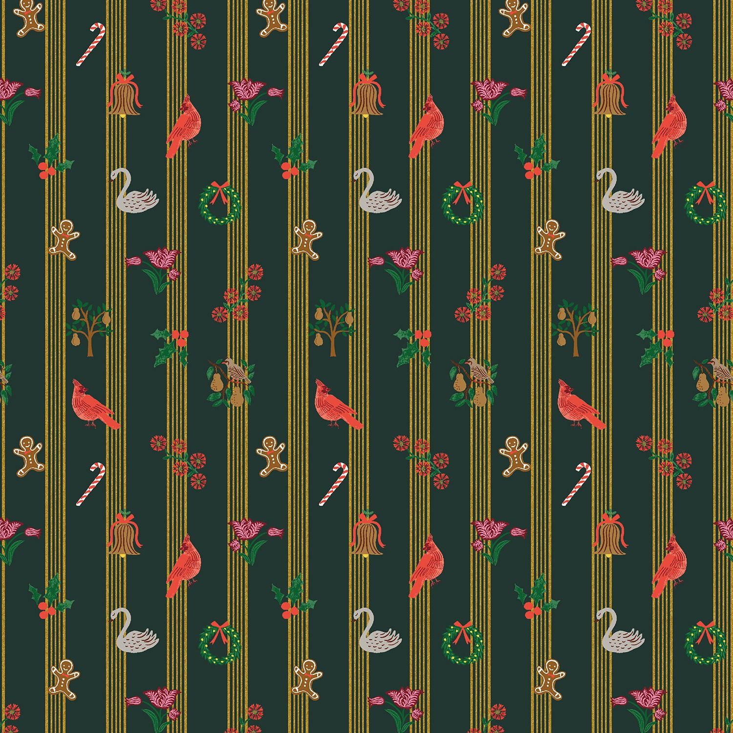 Holiday Classics Yuletide Evergreen Metallic Cotton + Steel Rifle Paper Co