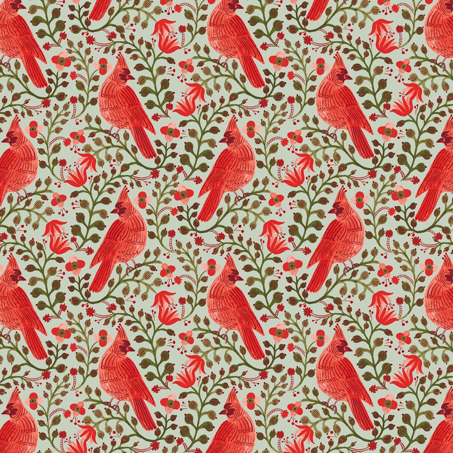 Holiday Classics Cardinals Mint Metallic Cotton + Steel Rifle Paper Co